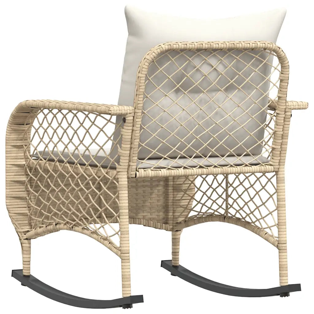Sedia a Dondolo da Giardino con Cuscini in Polyrattan Beige 4104197