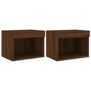 Set di 2 Comodini | Armadio da Notte | Mobiletto da notte con Luci LED a Parete Rovere Marrone