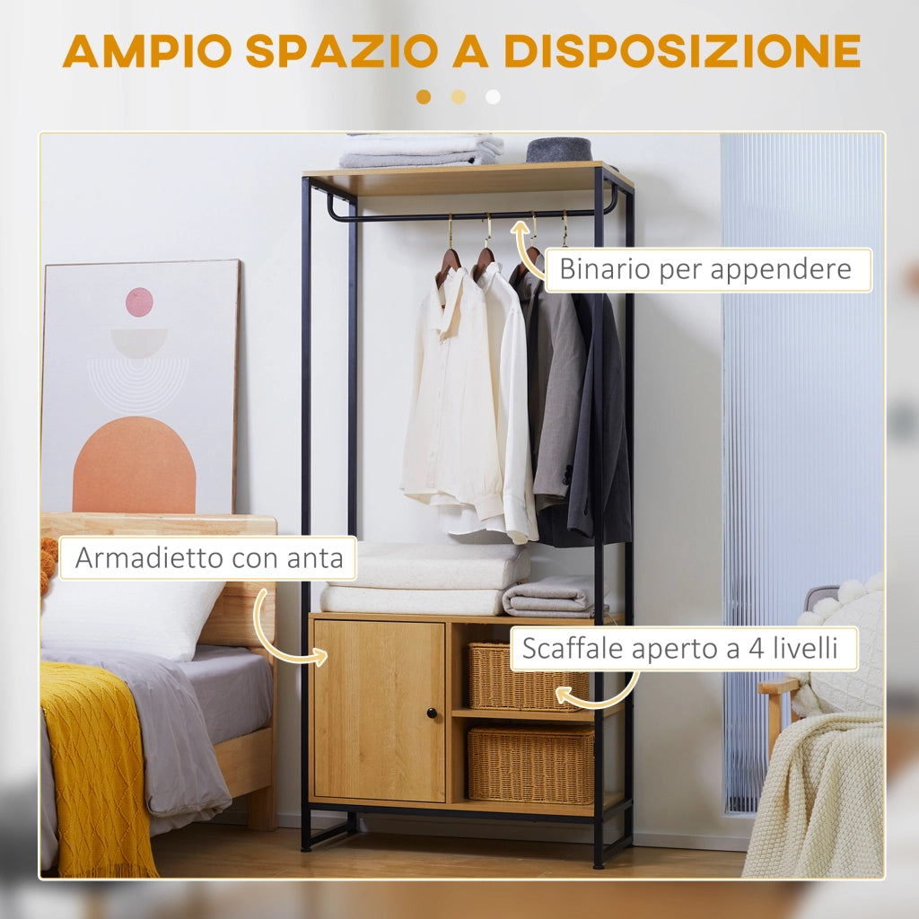 EasyComfort Appendiabiti in Acciaio e Legno Stile Industriale con Scarpiera e Ripiani, 80x40x180cm