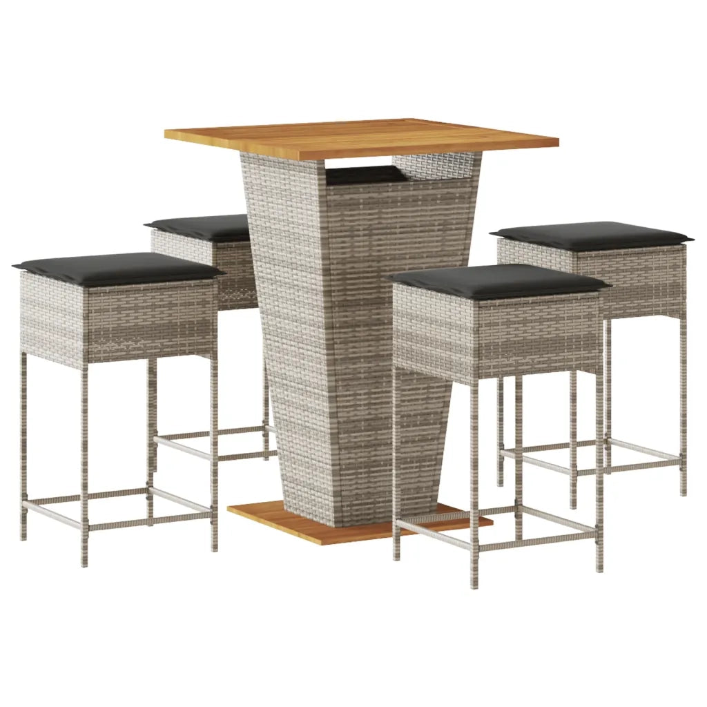 Set Bar da Giardino 5 pz con Cuscini in Polyrattan Grigio 3261483