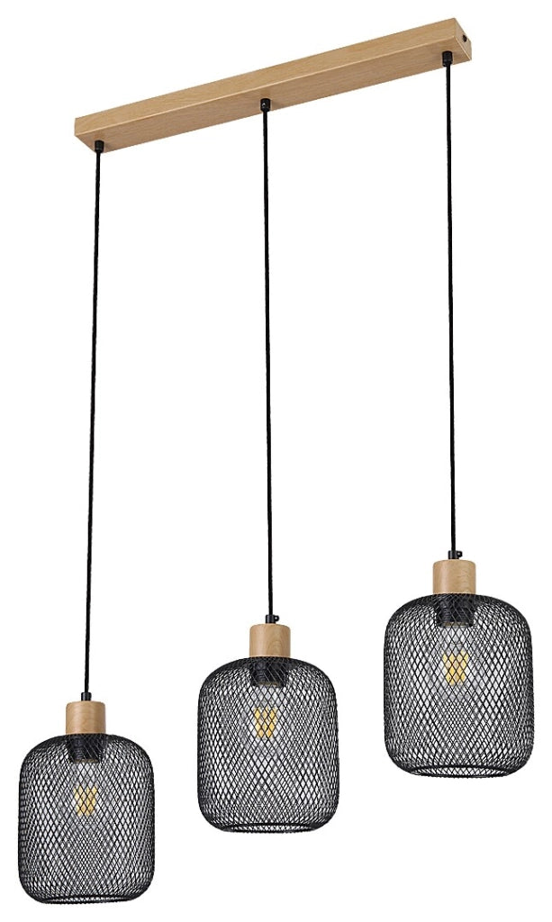 Lampada a sospensione Rabalux Grendel 3xE27 faggio/nero