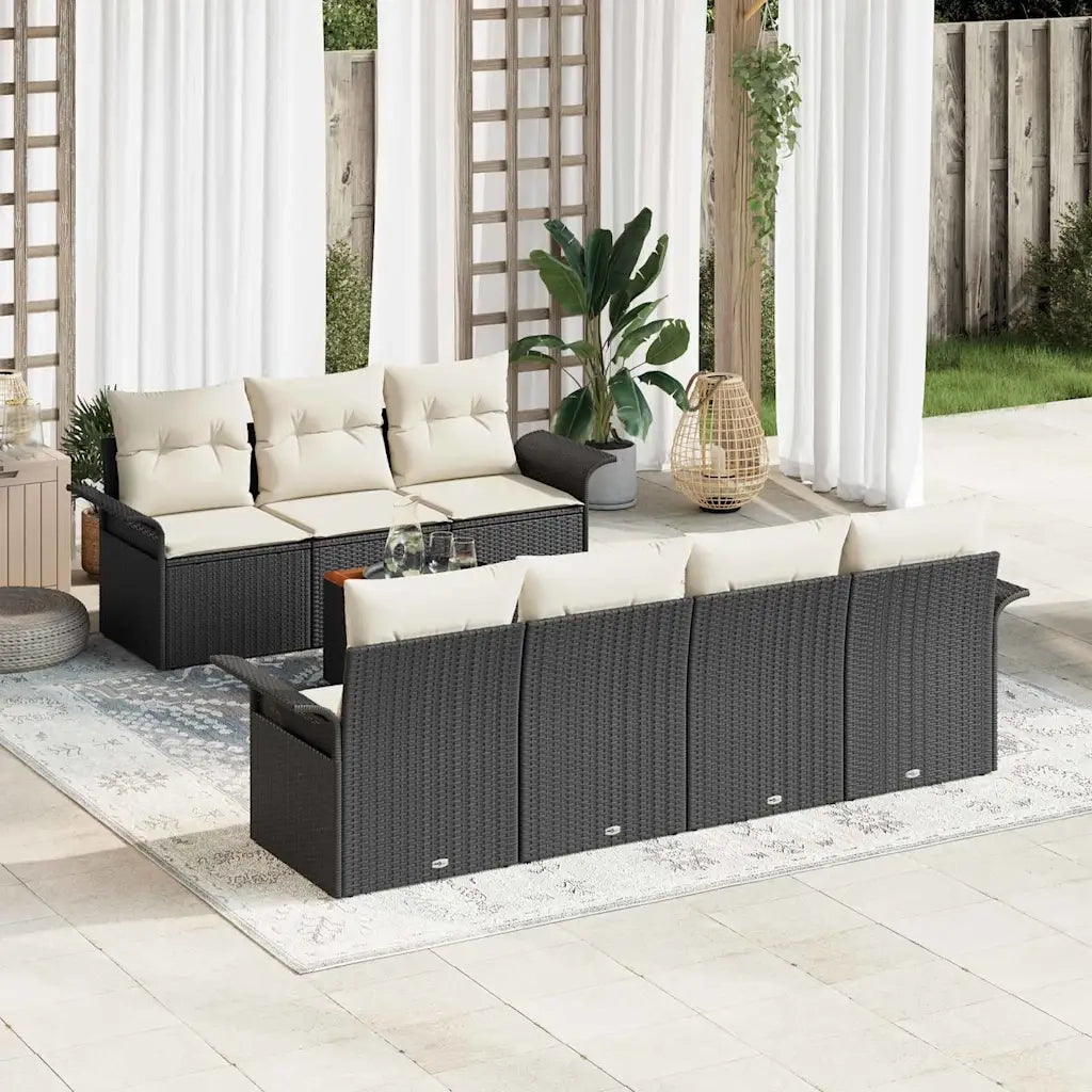 Set Divano da Giardino 8 pcs Nero e Crema polyrattan 3355954