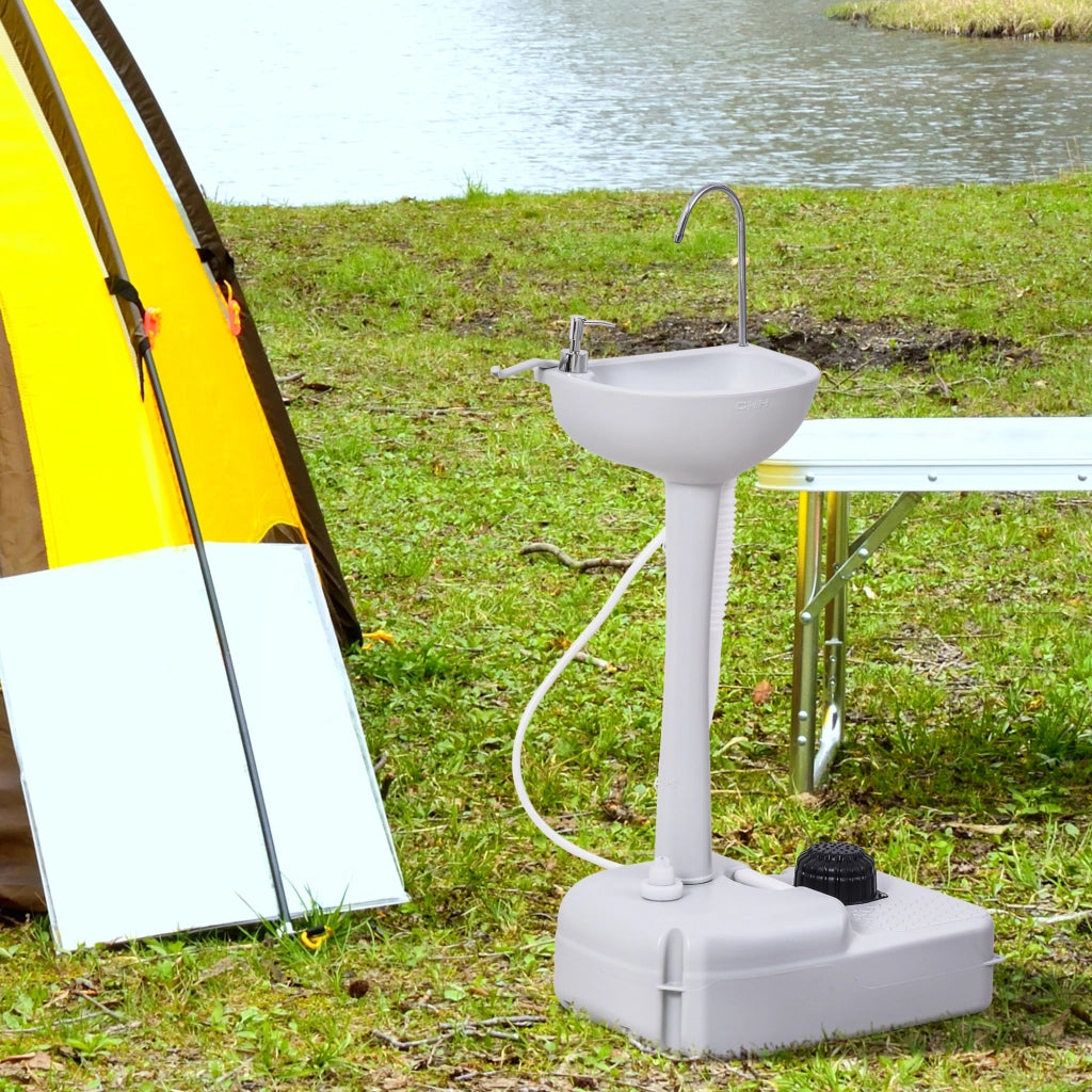 Lavabo Portatile per Esterno con Tanque 17L e Ruote ¨C zephmum ¨C Grigio Chiaro HDPE