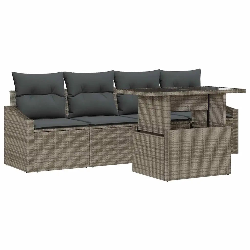 Set Divano da Giardino con cuscino 5 pcs Grigio polyrattan