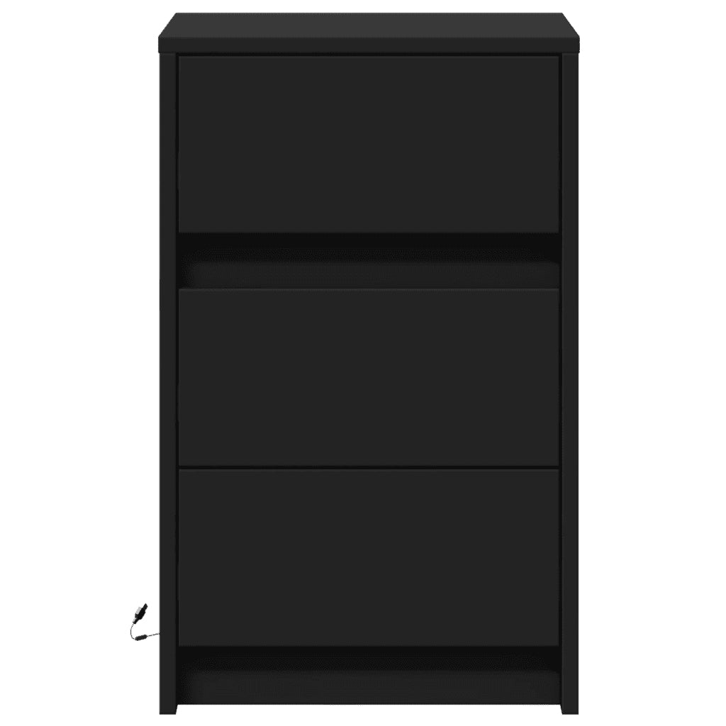 Comodino | Armadio da Notte | Mobiletto da notte con Luci LED Nero in Legno Multistrato