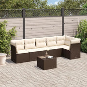 Set Divani da Giardino 7 pz con Cuscini Marrone in Polyrattan 3249512