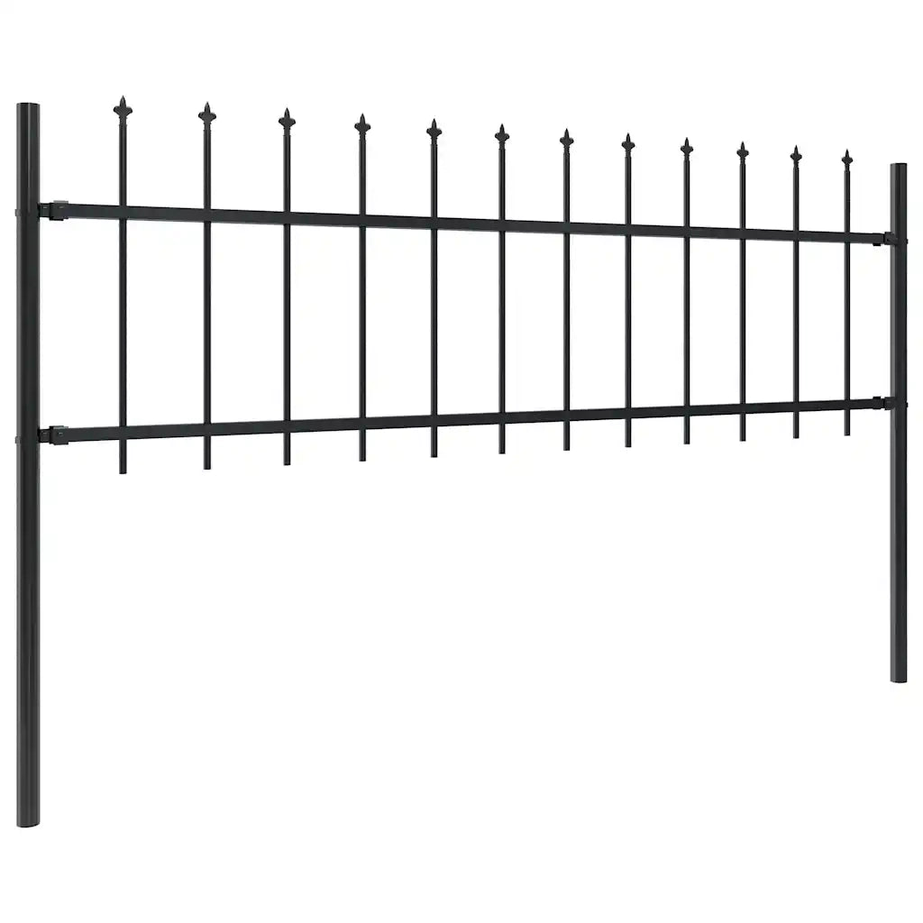 Recinzione da Giardino | Recinzione da cortile con Punta a Lancia in Acciaio 892,5x60 cm Nero