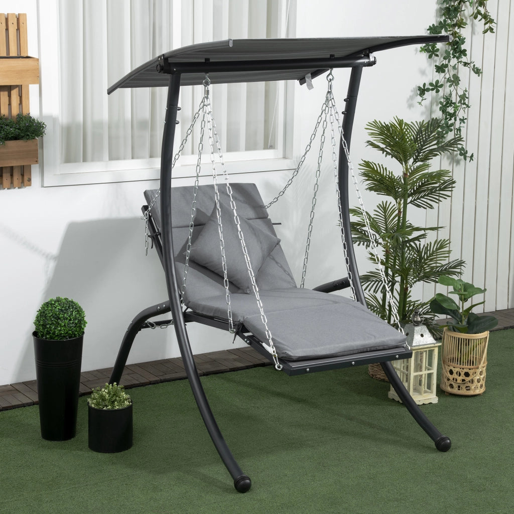 Altalena Hollywood con parasole regolabile e cuscini per giardino e terrazzo grigio scuro