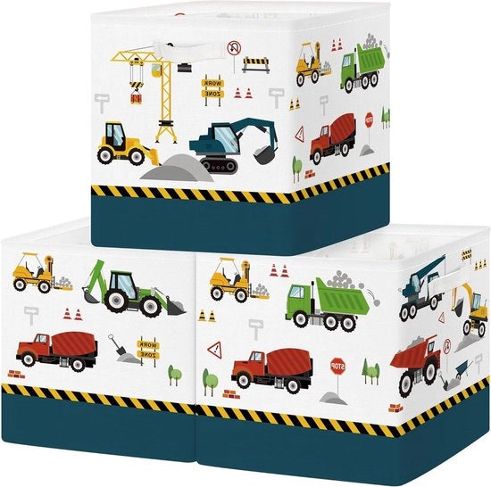 Set di 3 scatole di archiviazione per auto costruita a mano per bambini - Blu