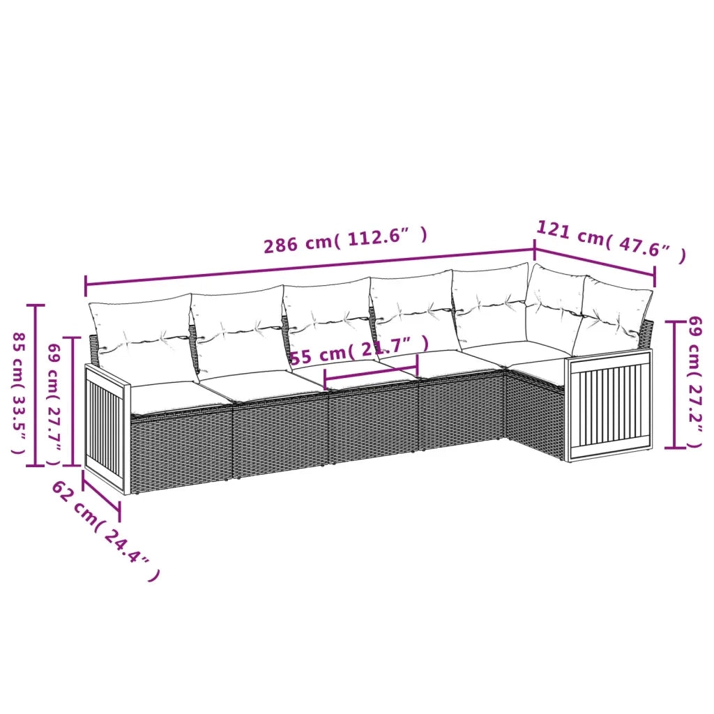 Set Divano da Giardino 6 pz con Cuscini Grigio in Polyrattan 3227670