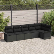 Set Divano da Giardino con cuscino 6 pcs Nero polyrattan