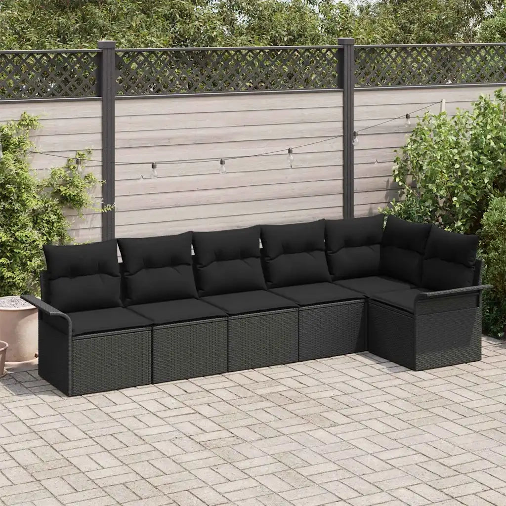 Set Divano da Giardino con cuscino 6 pcs Nero polyrattan