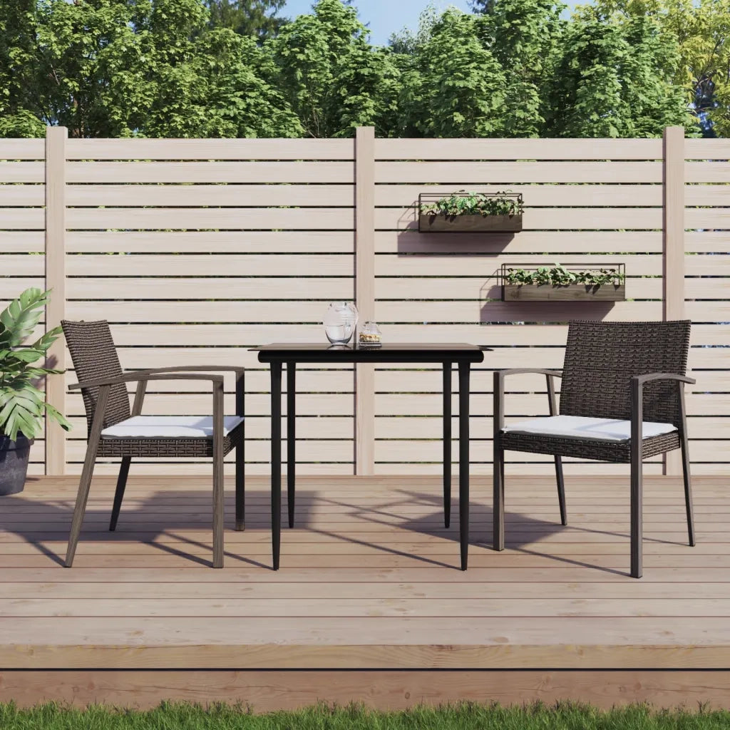 Set Pranzo da Giardino 3pz con Cuscini in Polyrattan e Acciaio 3186969