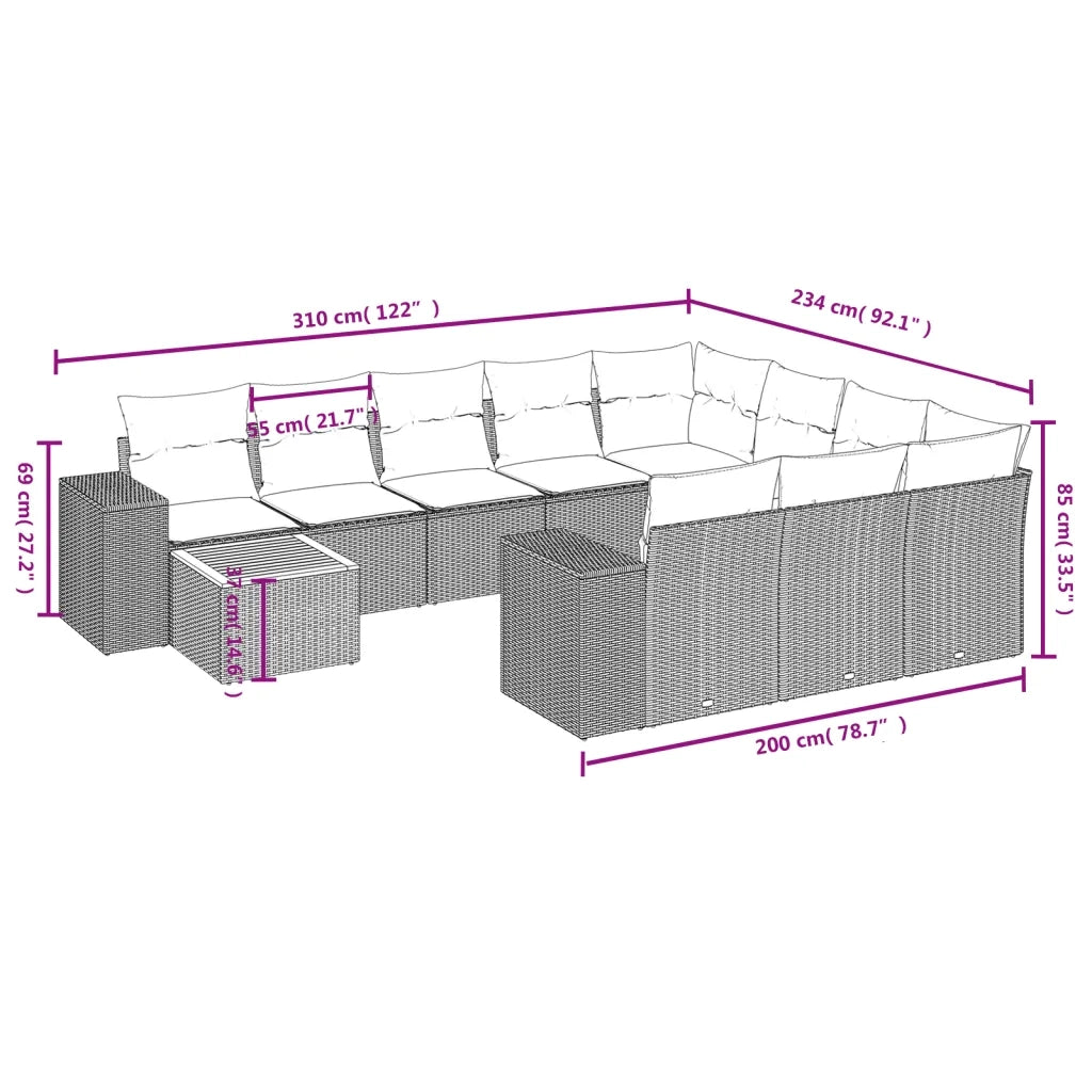 Set Divani da Giardino 11 pz con Cuscini in Polyrattan Nero 3225628