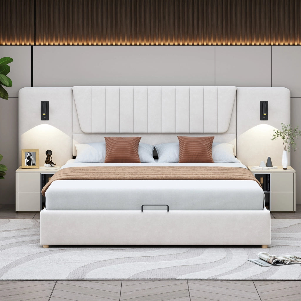 letto imbottito velluto beige 180 x 200 cm