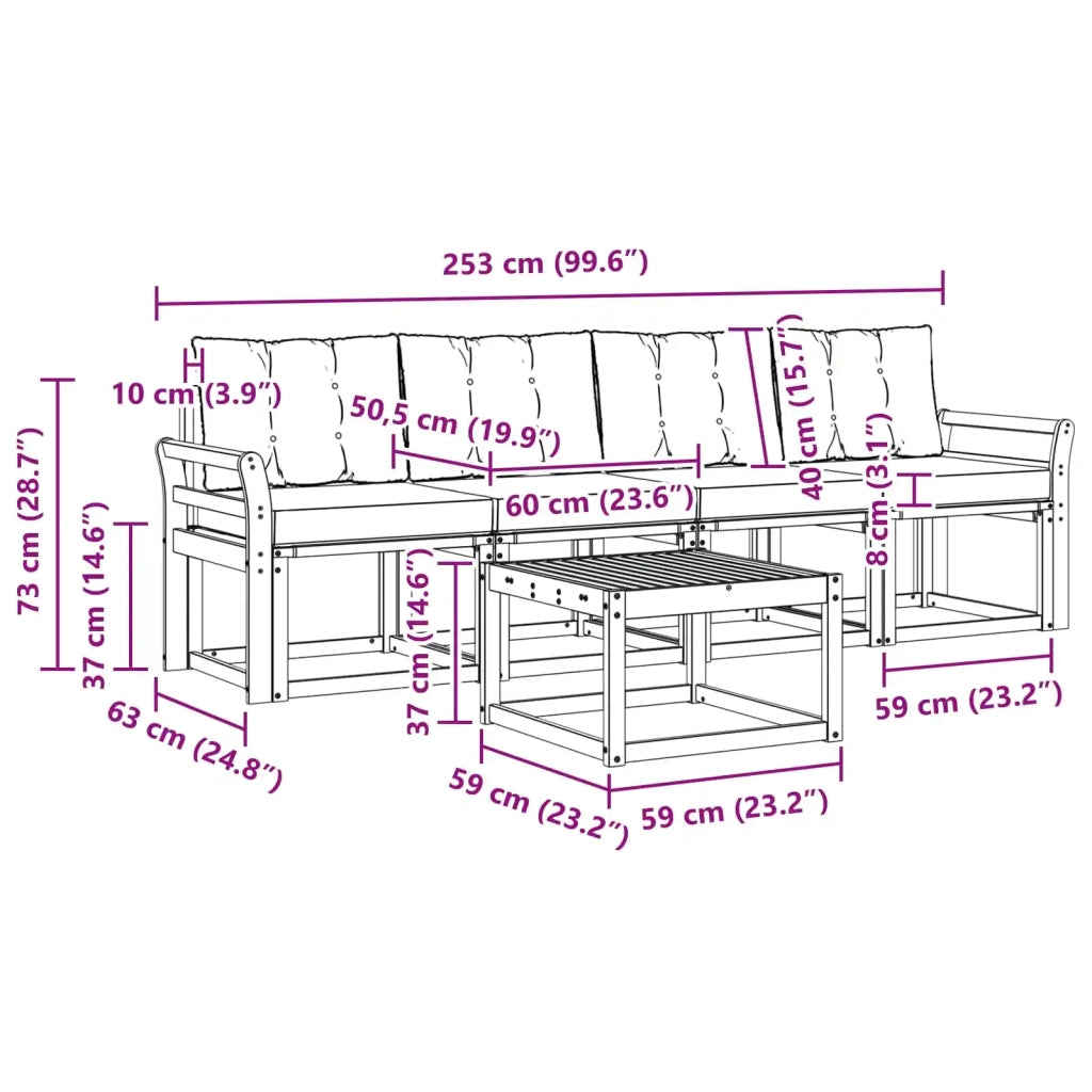 Set di divani da esterno 5 pz Bianco e Nero 3389190