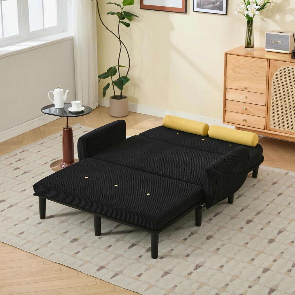 Divano Loveseat con Vano Contenitore ¨C MINIMAL ¨C Nero, Tessuto a Coste