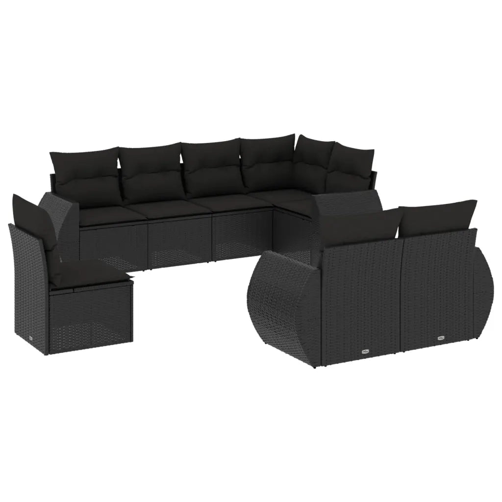 Set Divani da Giardino con Cuscini 8 pz Nero in Polyrattan 3221634