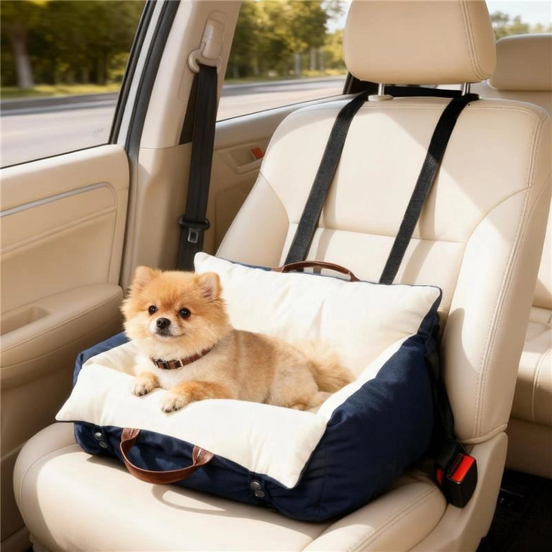 SEGGIOLINO AUTO PER CANI PICCOLI CON GUINZAGLIO DI SICUREZZA, SFODERABILE E LAVABILE, BLU