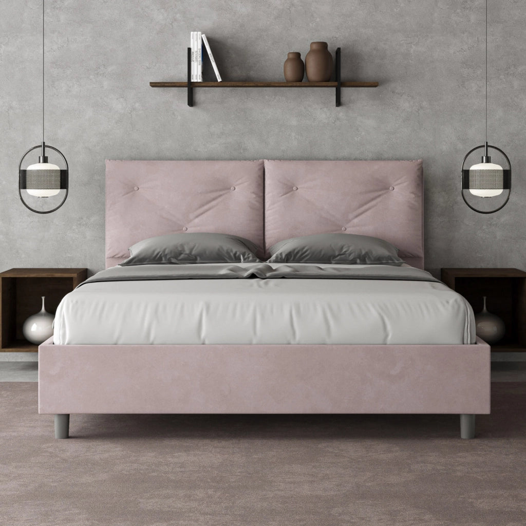 BS COM Letto matrimoniale contenitore imbottito 160x200 microfibra glicine