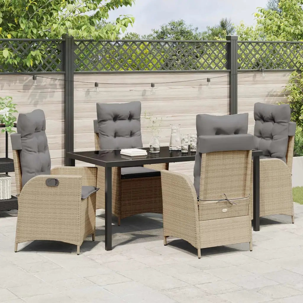 Set da Pranzo per Giardino con cuscino 5 pcs Beige polyrattan