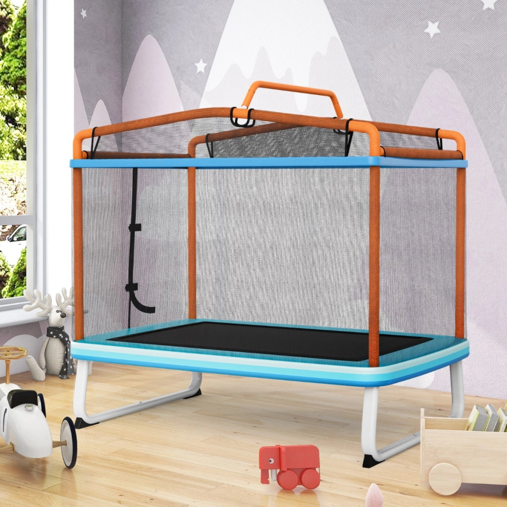 Trampolino per bambini con rete di protezione altalena barra orizzontale, Trampolino da esterno 190x124x222cm Arancione