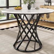 Tavolo da pranzo rotondo 80x80x76 cm in MDF e metallo; nero e bianco