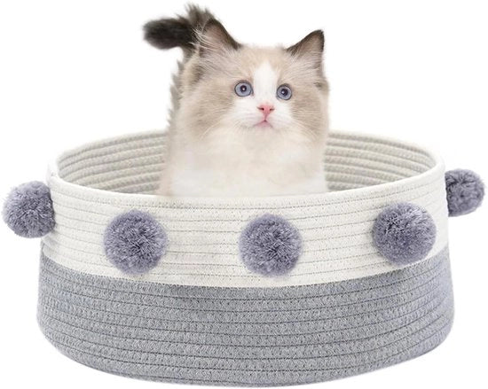 Letto per gatti o piccoli cani pieghevole e lavabile in cotone (bianco crema)