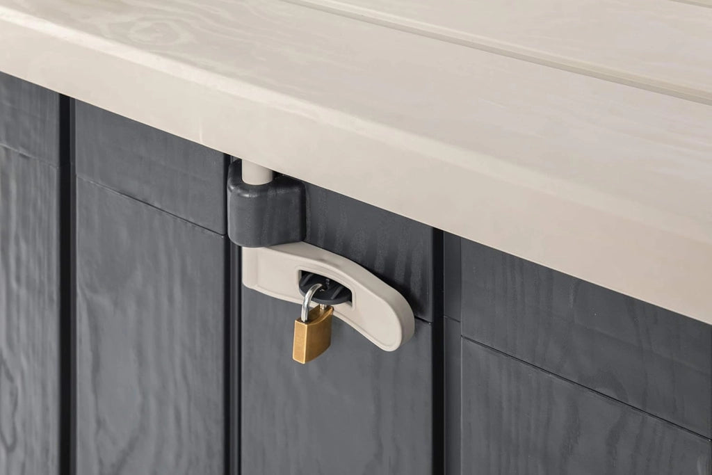 Baule porta attrezzi da esterno in resina Stora Way 842 litri con doppia apertura colore grigio talpa e antracite scuro Toomax