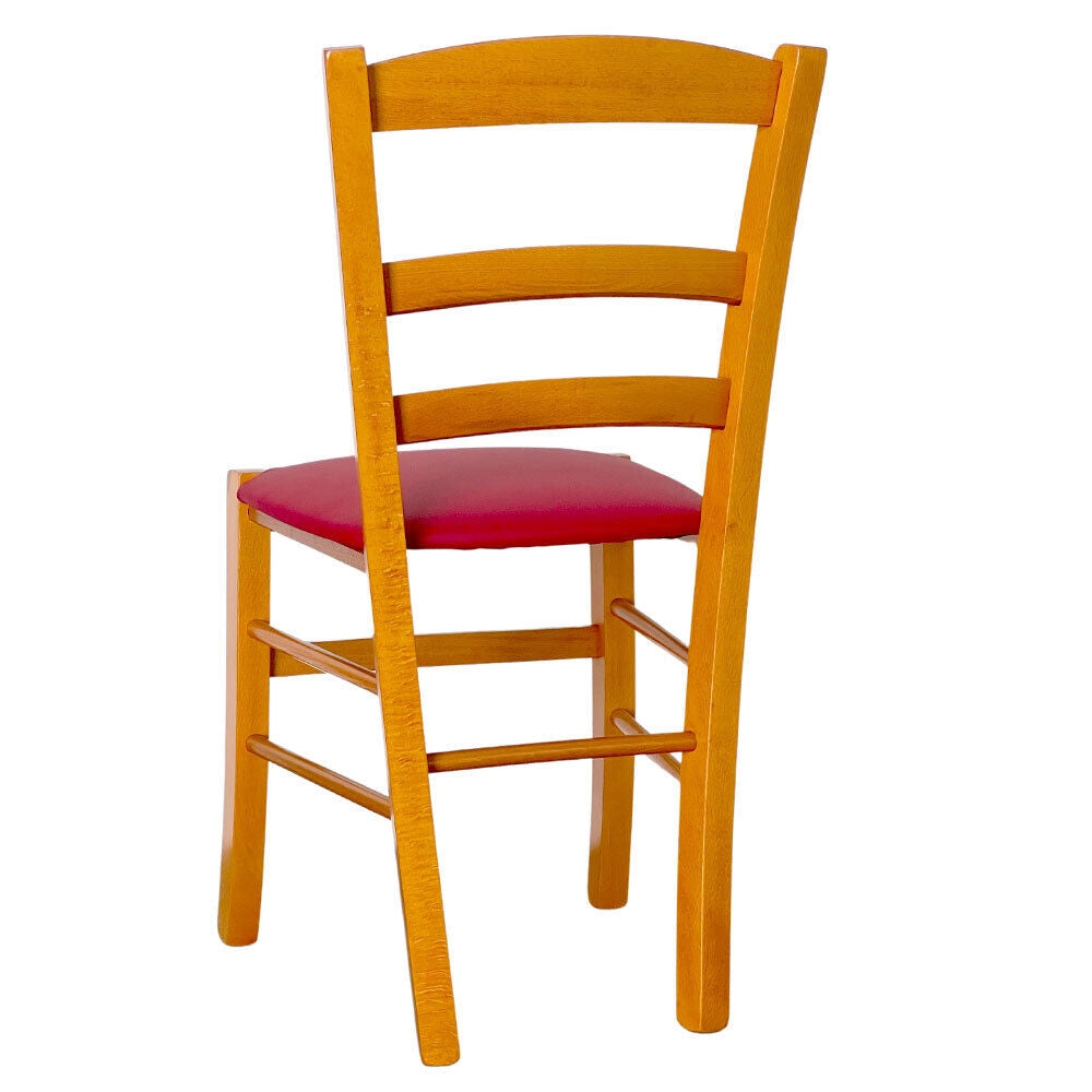 Sedia in legno Paesana in finitura color ciliegio con seduta in similpelle rosso