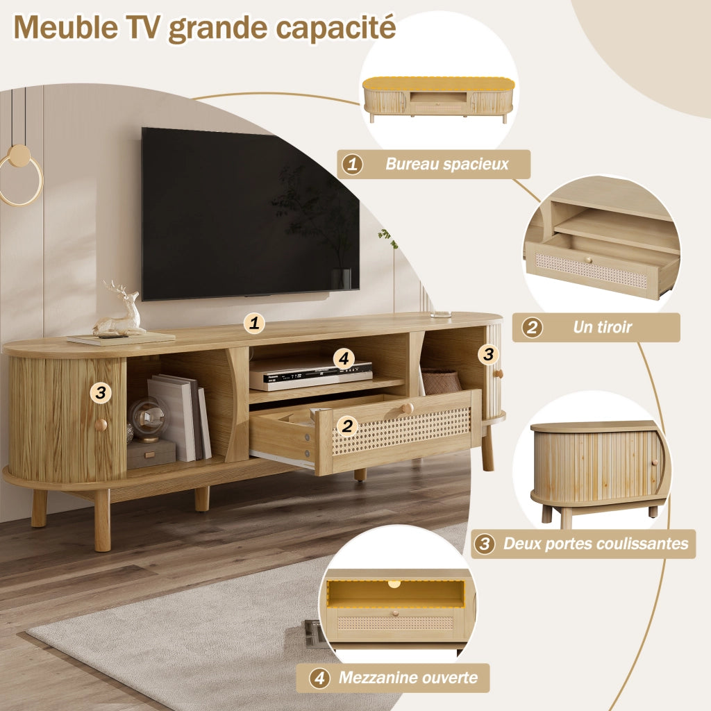Cassettiera TV in MDF naturale; lunghezza 165 cm