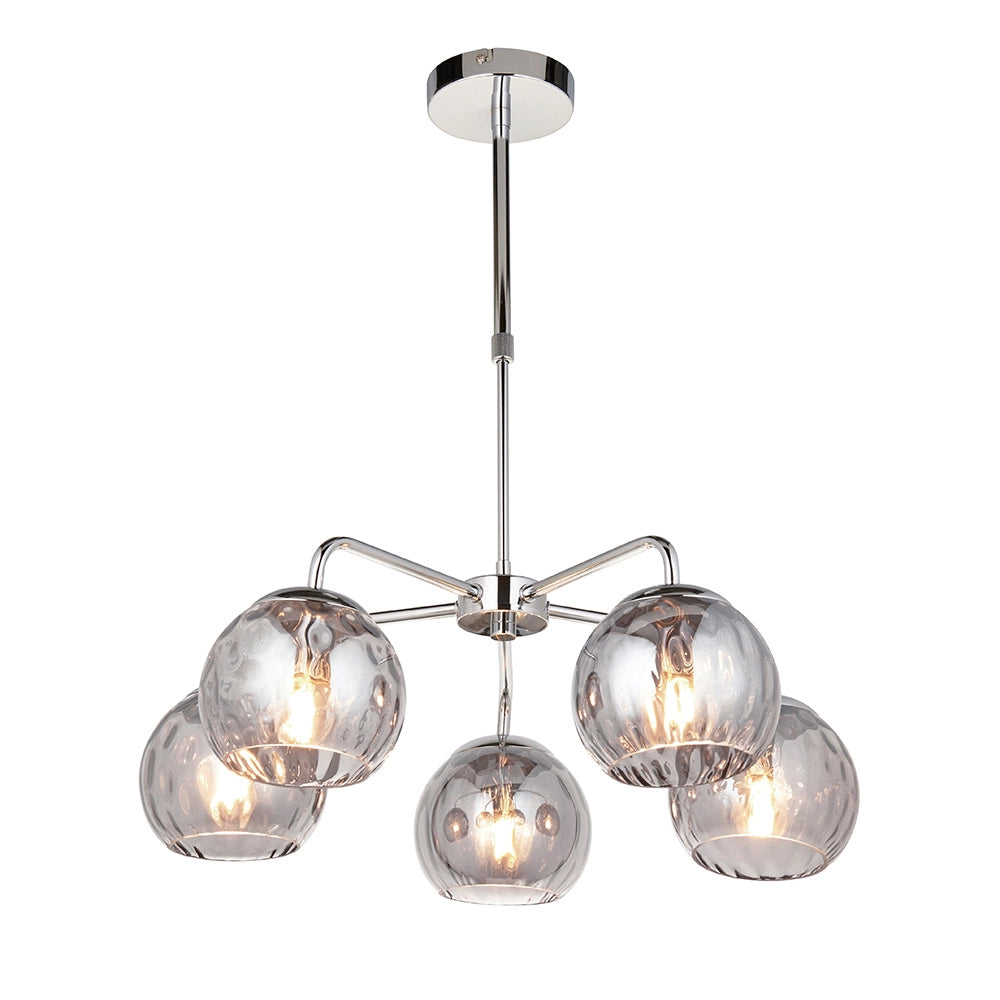 Lampadario DIMPLE Endon cromato 5 luci E14 vetro fumo