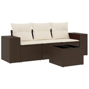 Set Divano da Giardino 4 pz | Set Salotto da Giardino con Cuscini Marrone in Polyrattan