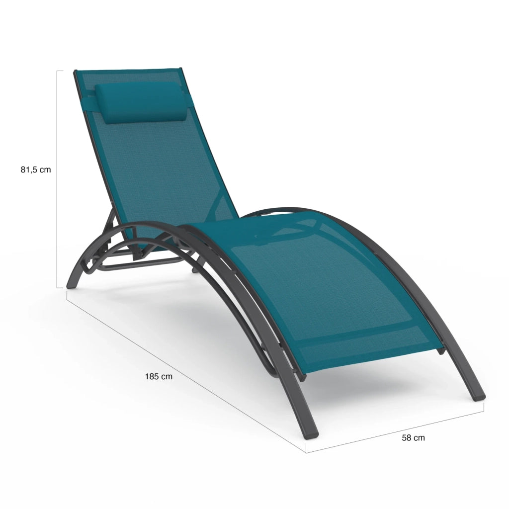 IDMarket - Set di 2 lettini da giardino reclinabili in acciaio HAVANE in tela blu anatra con cuscini