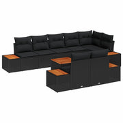 Set Divano da Giardino con cuscino 9 pcs Nero Poly Rattan