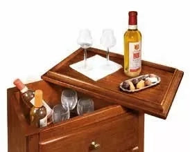 Porta bottiglie in legno cassetto finto con particolare vassoio aperto 54x37x105 (1214) - Mobili 2G