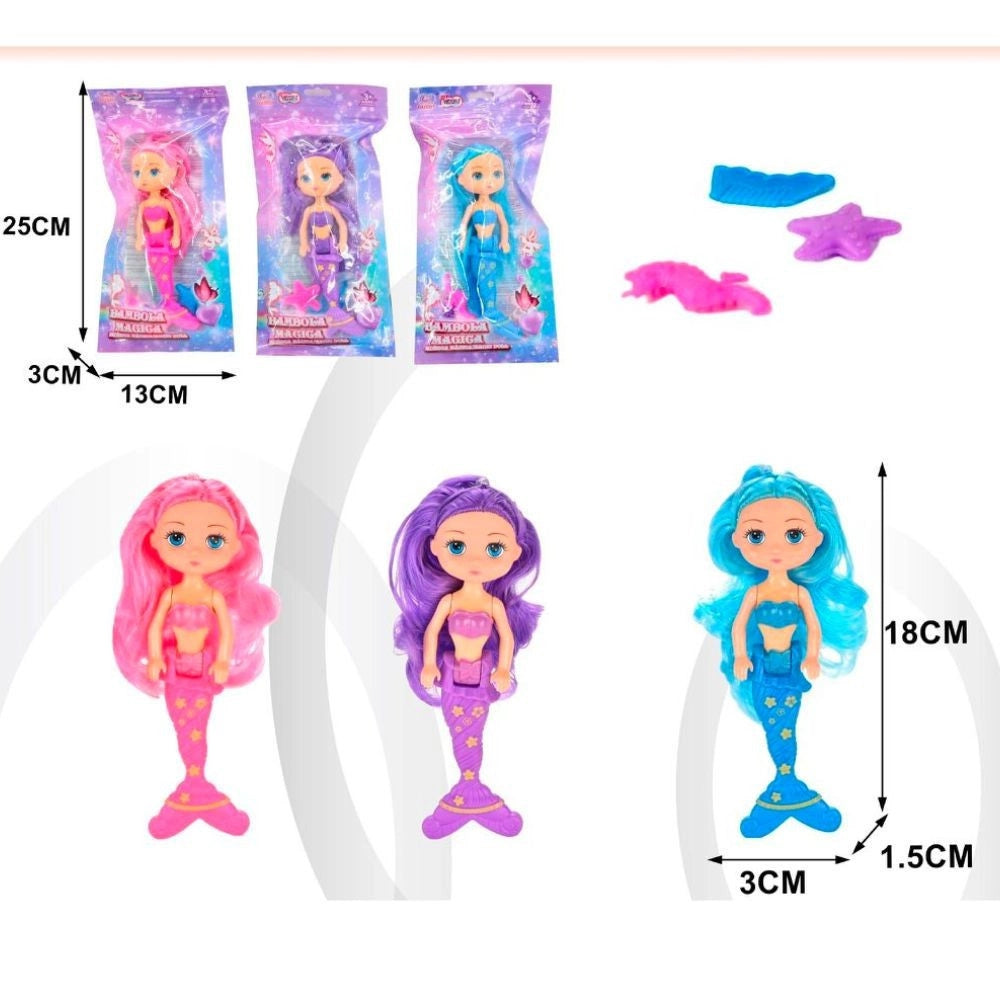 Trade Shop - Sirenette Bambole Magiche Principessa Del Mare Con Accessori 3x18cm Gioco Bimba -
