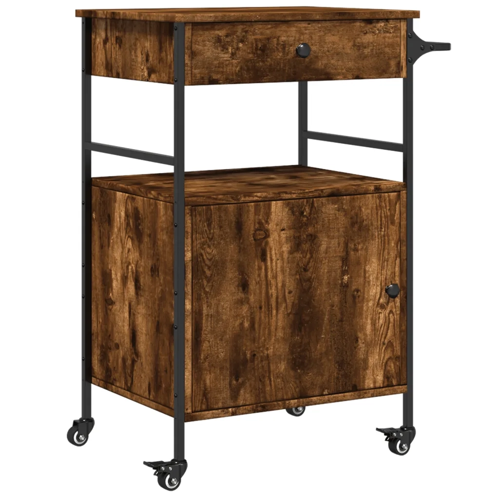 Carrello da Cucina-Scaffale per Cucina Rovere Fumo 56x43x89,5 cm Legno Multistrato