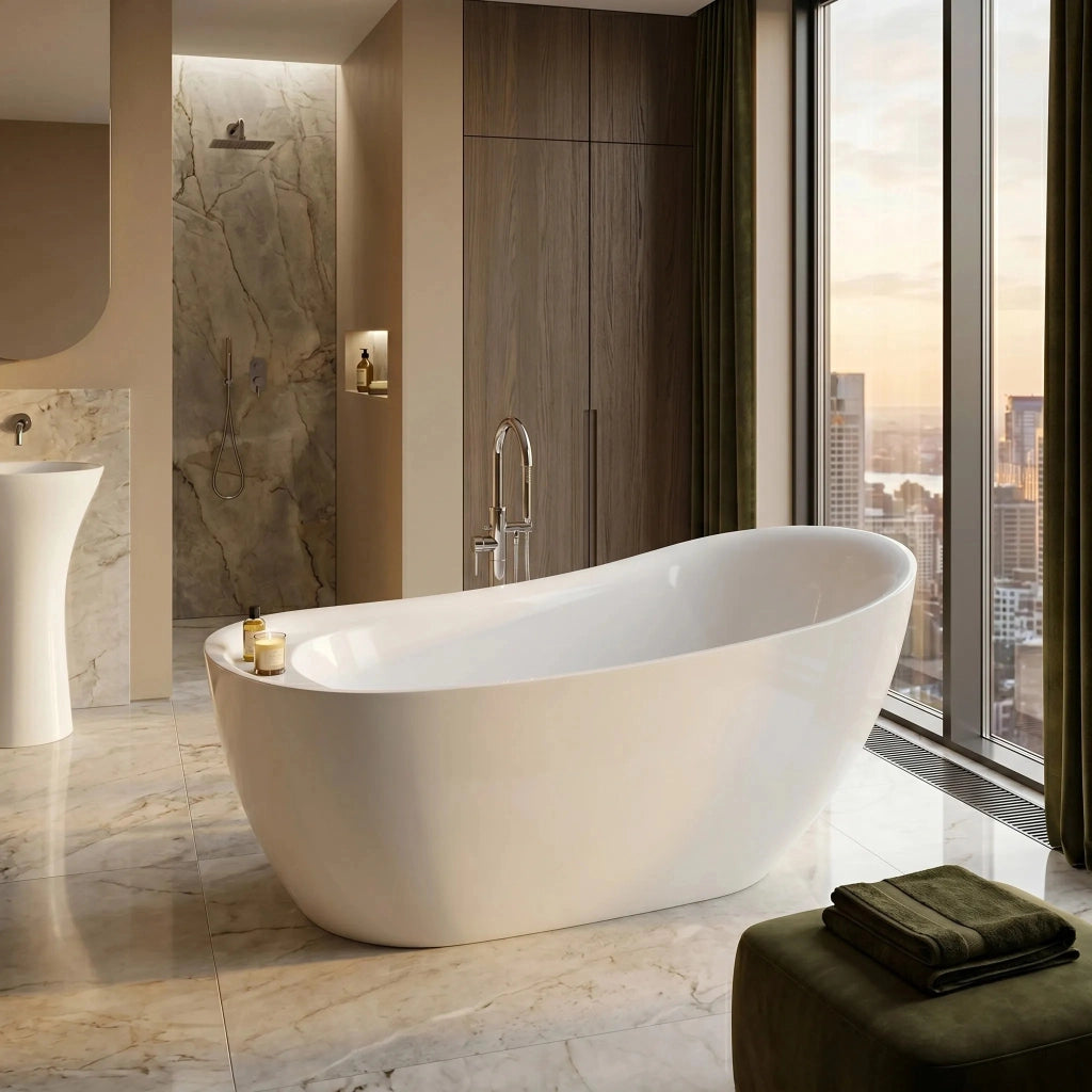Vasca Da Bagno Freestanding Rea Orte 170 Copritappo bianco