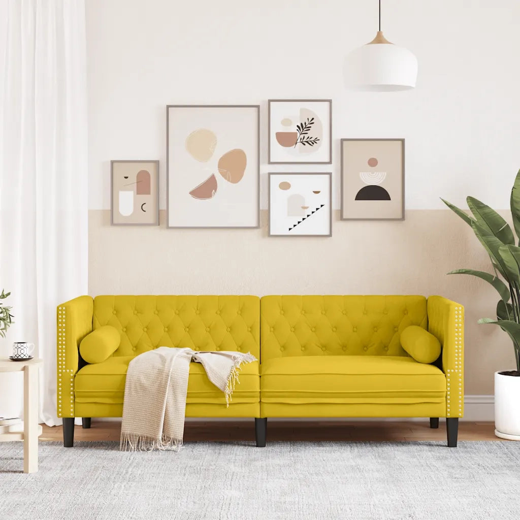 Divano Chesterfield con Rinforzi 3 Posti Giallo in Velluto 372699