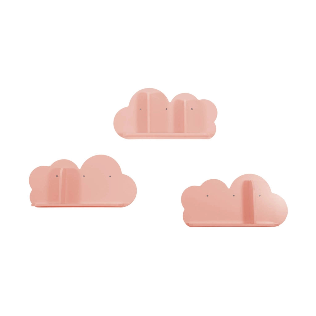 Mensole da parete nuvole per la cameretta dei bambini, set di 3, rosa