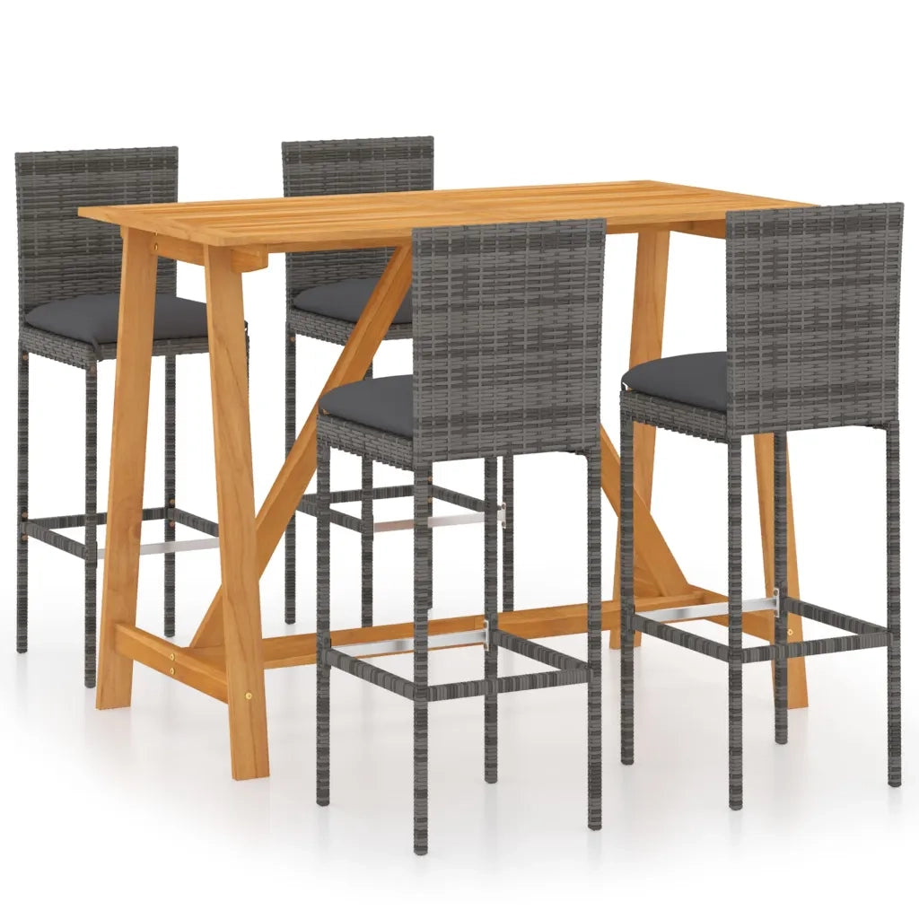 Set da Bar da Giardino 5pz con Cuscini Grigio