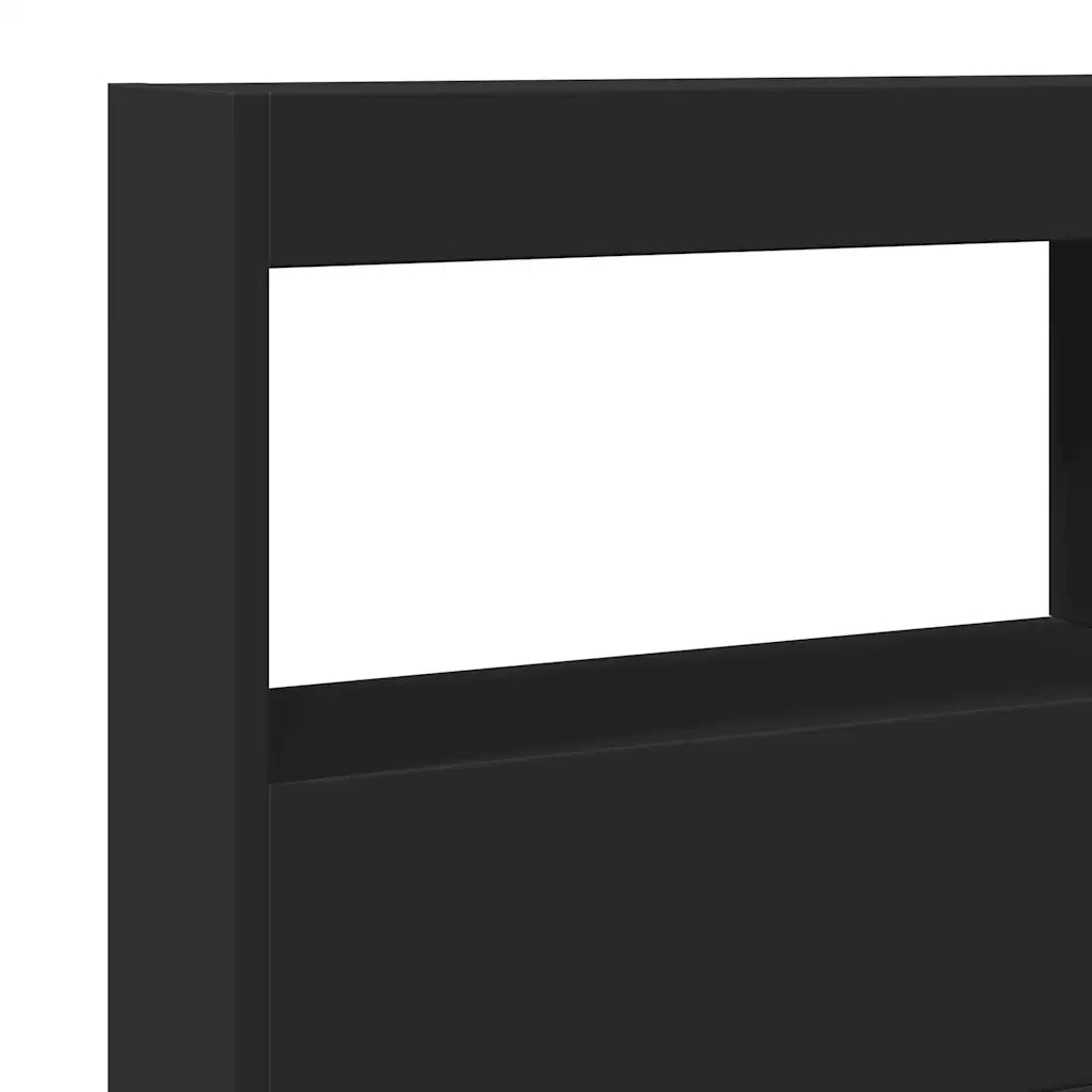 Testiera con Contenitore a LED-Testiera con Ripiani Nera 140x17x102 cm