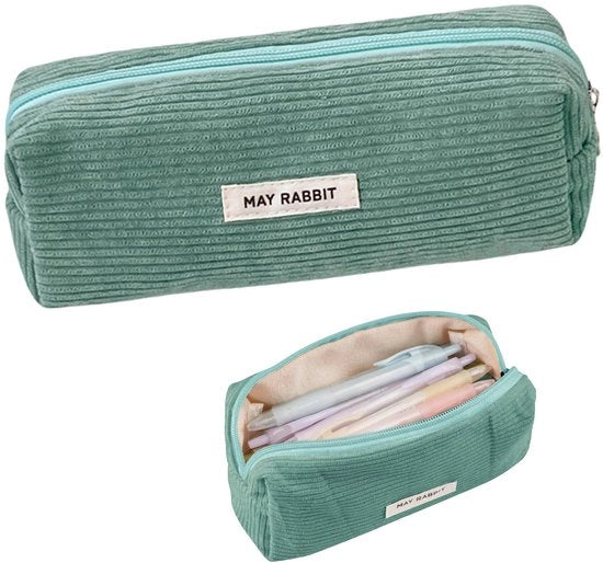 Etui per ragazze in corduroy con design estetico, verde