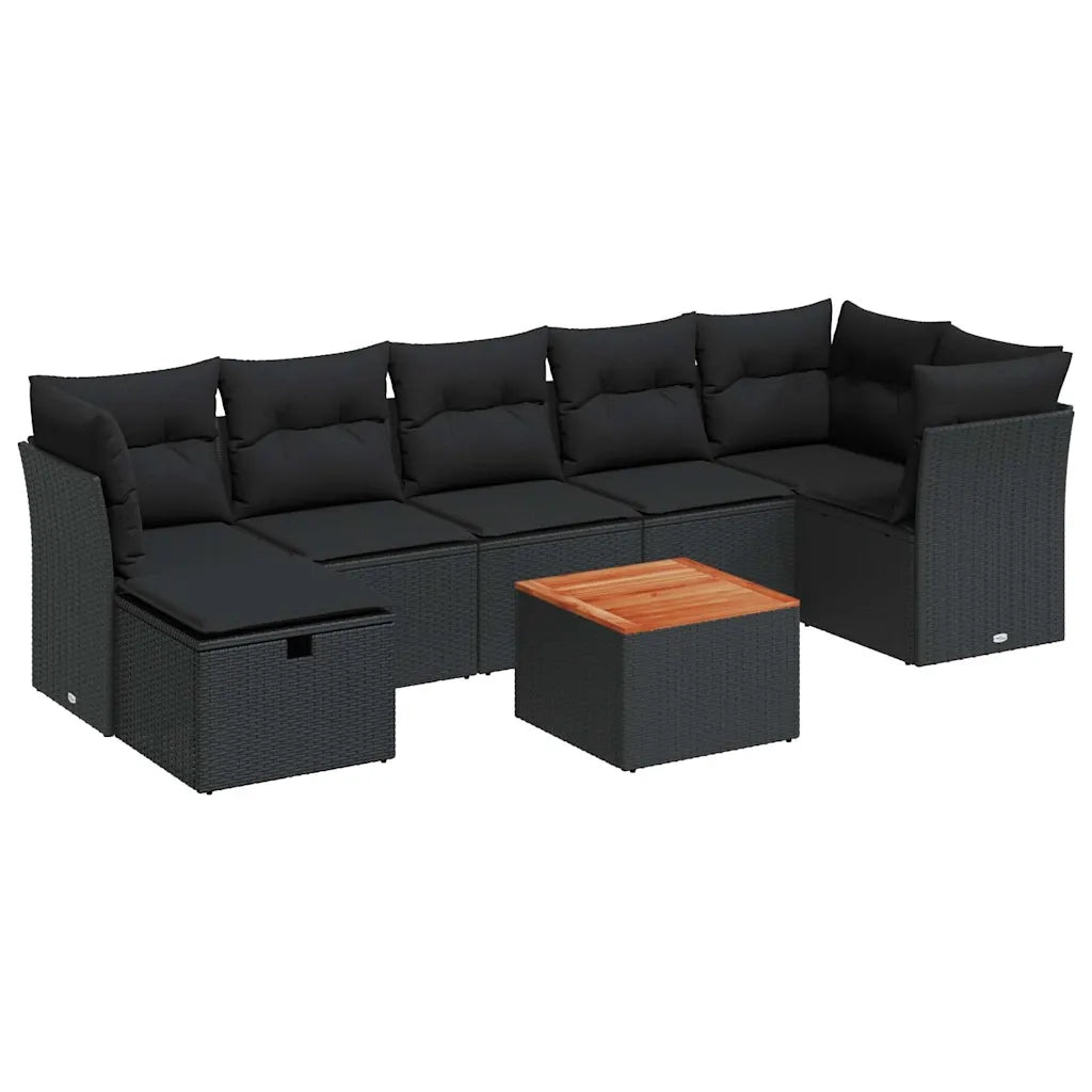 Set Divani da Giardino con Cuscini 8 pz Nero in Polyrattan 3325765