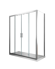 Box doccia 6 mm H 190 parete fissa e porta a 4 ante con apertura centrale MISURA 87,5-90 ANTA FISSA + PORTA 163-168