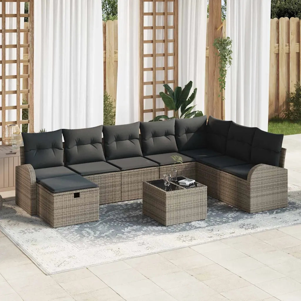 Set Divano da Giardino con cuscino 9 pcs Grigio Poly Rattan 3360470