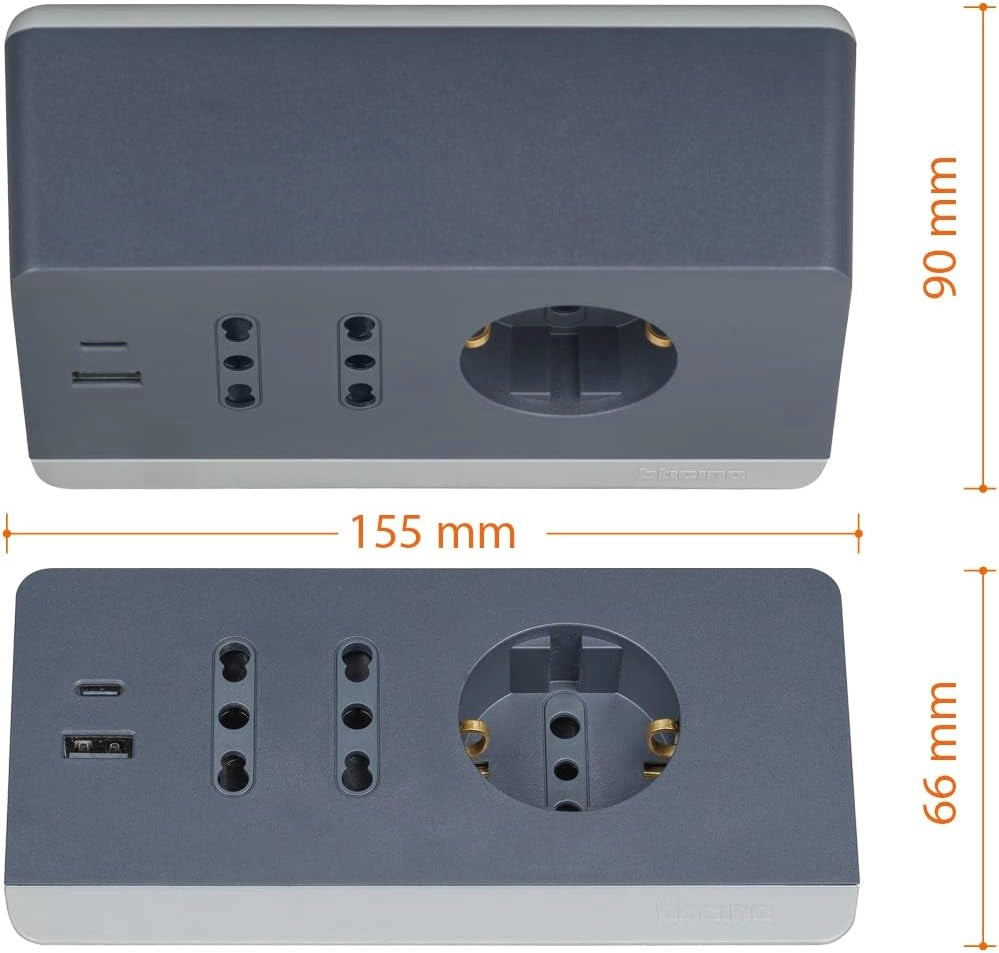 Multipresa da scrivania bticino con usb e interruttore di sicurezza