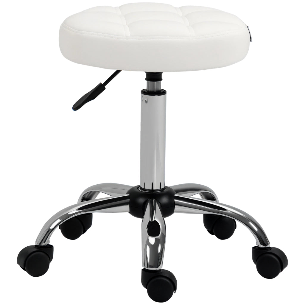 Sgabello girevole con ruote regolabile in altezza 48-63 cm ¨C Xylo ¨C bianco, rivestimento pelle PU ?35,5 cm