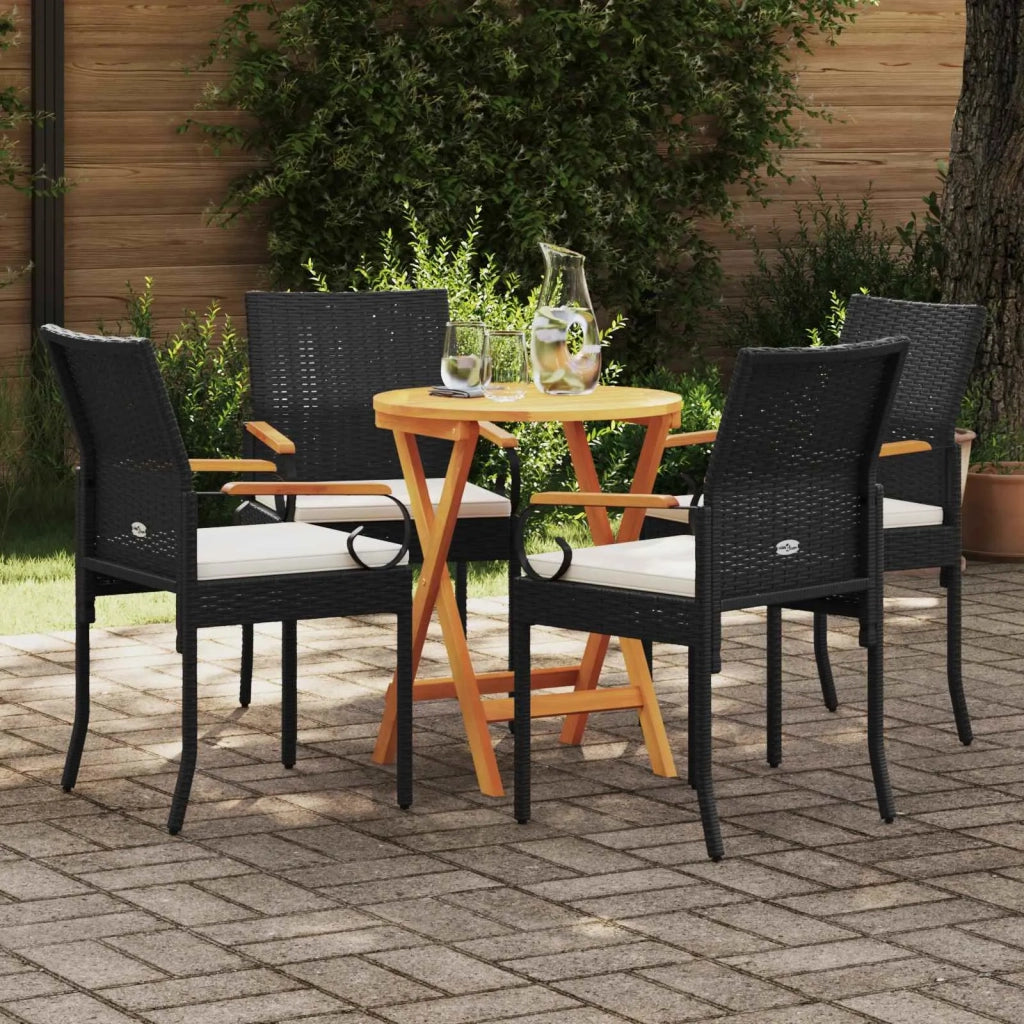 Sedie da giardino 4 pcs Nero e Bianco Crema Polyrattan e acacia 42025885